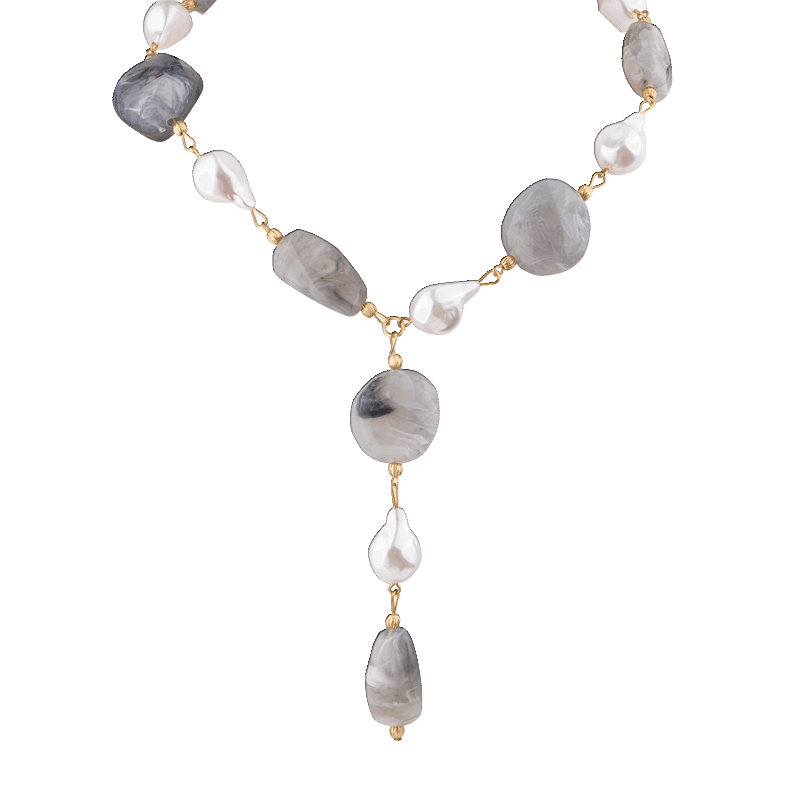 White/Gray/Black Bead "Y" Necklace