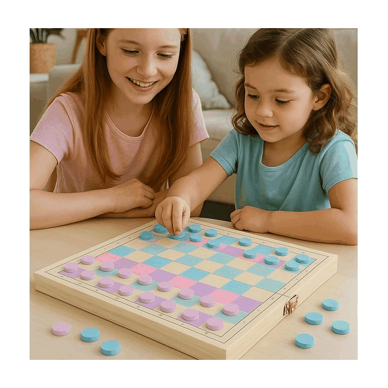 Colorful Wooden Chess and Checkers Set