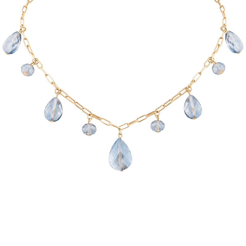 Blue Pear Drops On Links Necklace