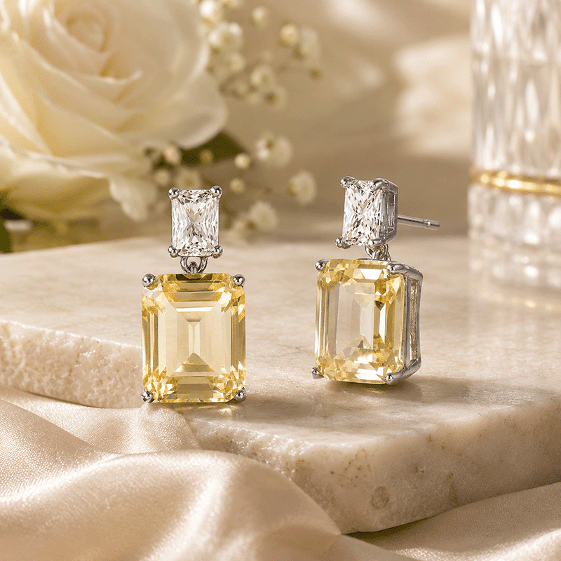 White Gold Plated Rectangle Stud Earrings