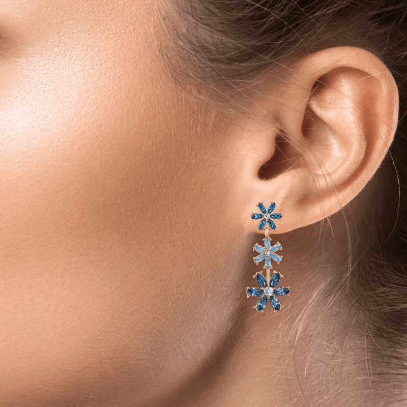 Graduated Triple Florals Drop Earrings