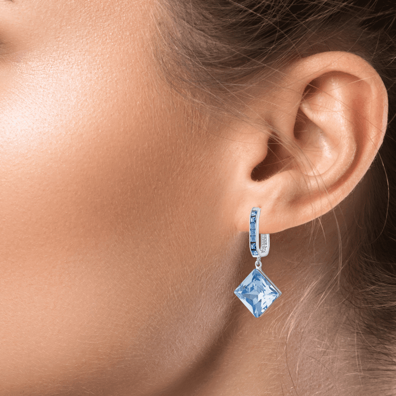 Crystal Princess Cut Drop Earring