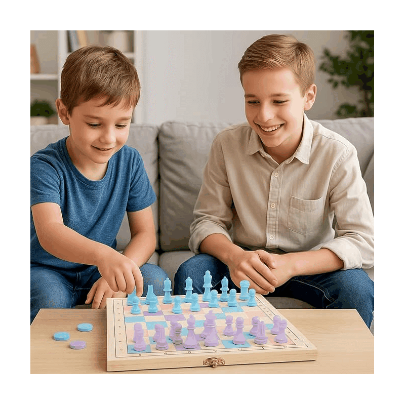 Colorful Wooden Chess and Checkers Set