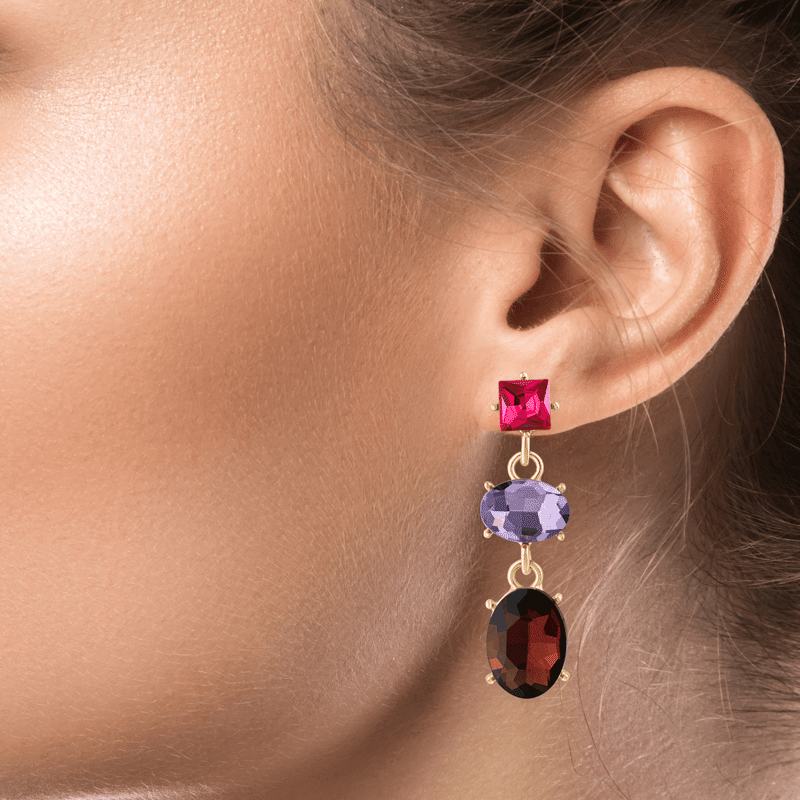 Bold Tri-Tone Crystal Dangle Earring