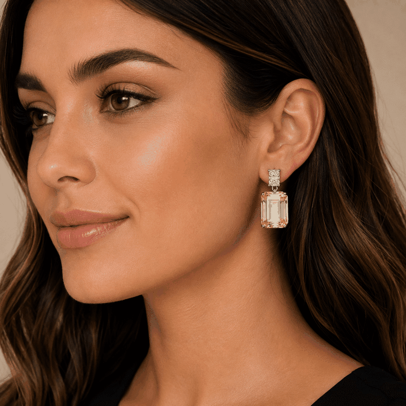 White Gold Plated Rectangle Stud Earrings