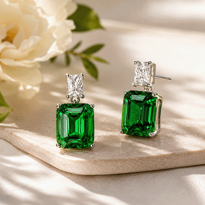White Gold Plated Rectangle Stud Earrings