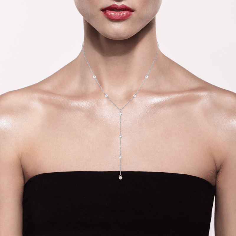 4 Cttw Round Cz Stations "Y' Necklace