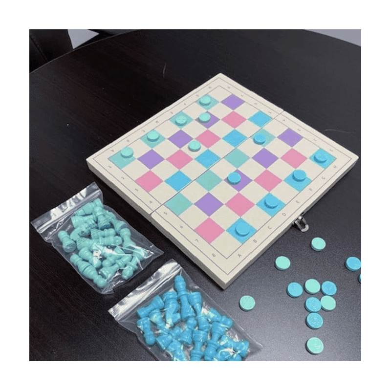 Colorful Wooden Chess and Checkers Set