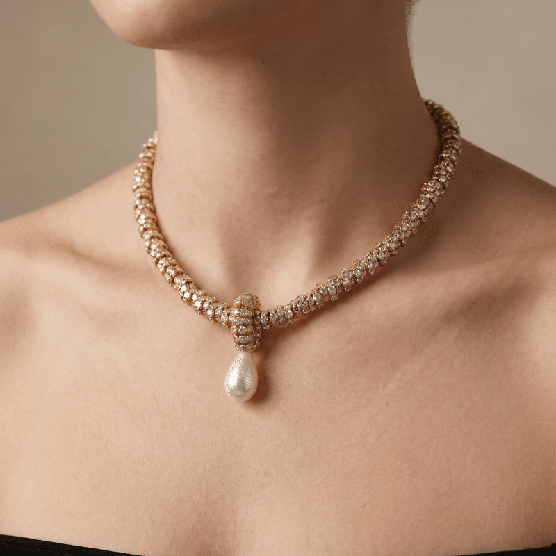 Rondelle Pearl Drop Statement Necklace