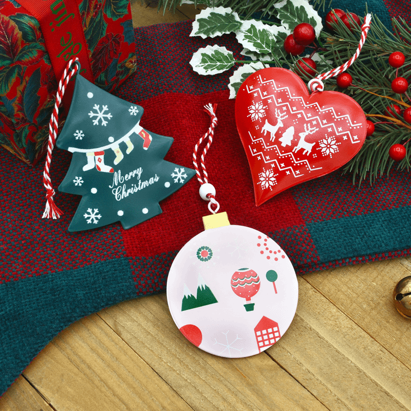 Set of 3 Vintage Metal Christmas Ornaments