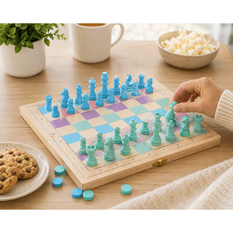 Colorful Wooden Chess and Checkers Set