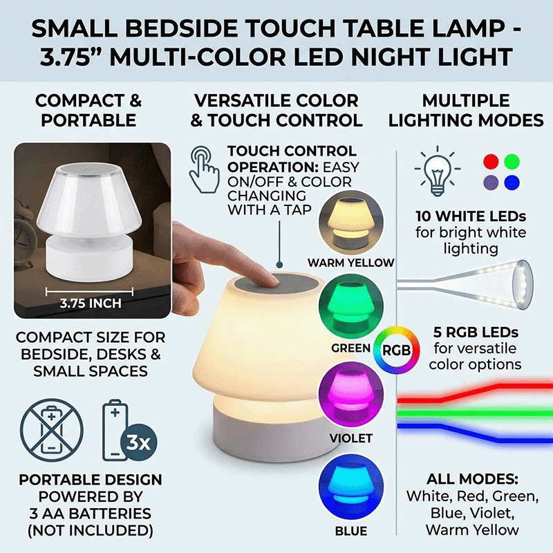 Bedside Touch Table Lamp Multi Color LED Night Light