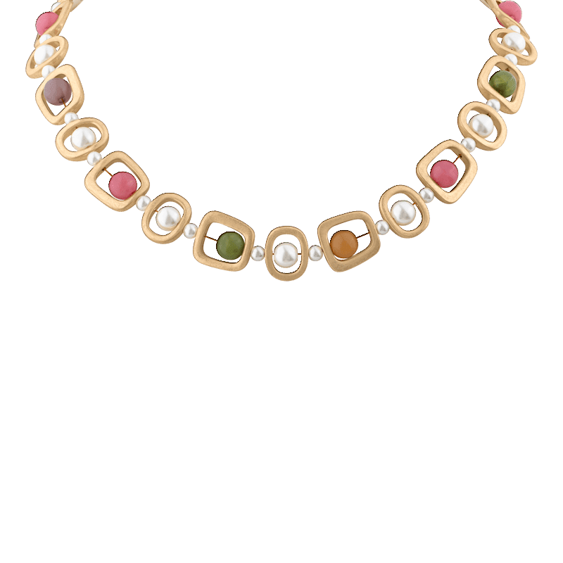 Organic Beads/Borders W/Pearl Necklace