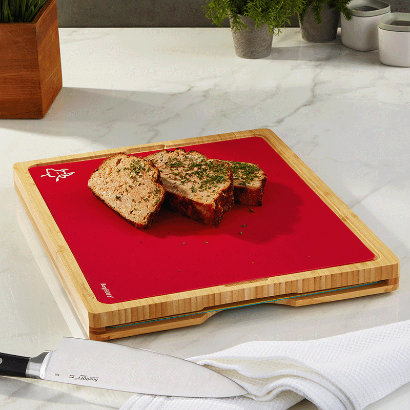 4 Piece Bamboo Cutting Board with Multi-Colored Inserts