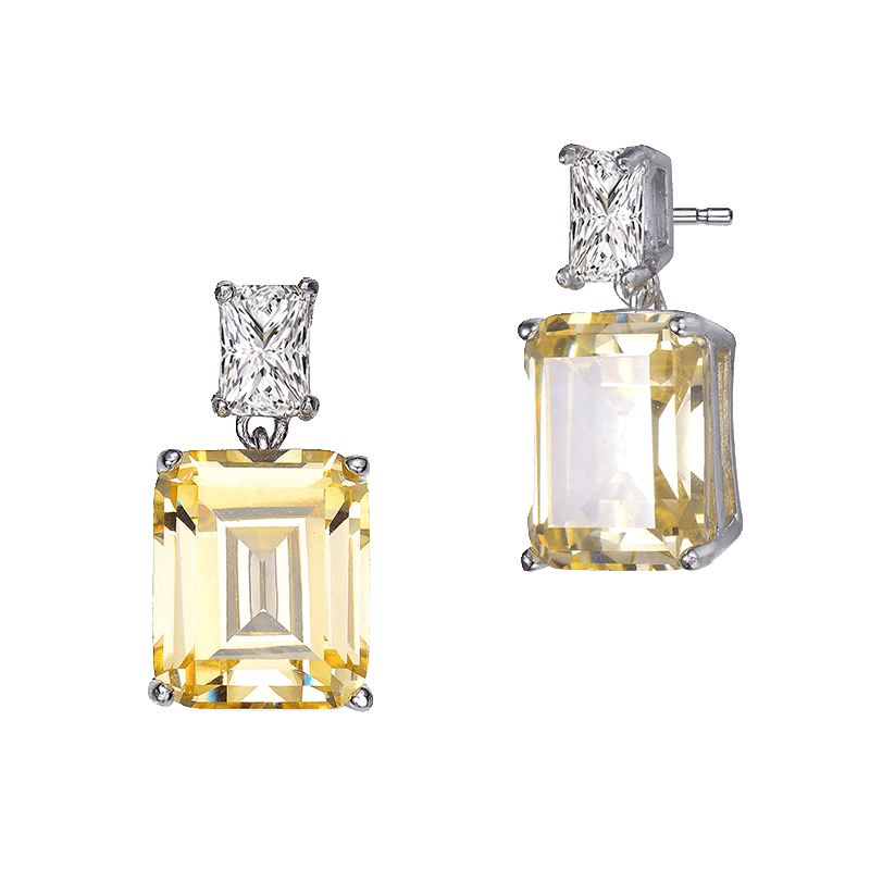 White Gold Plated Rectangle Stud Earrings