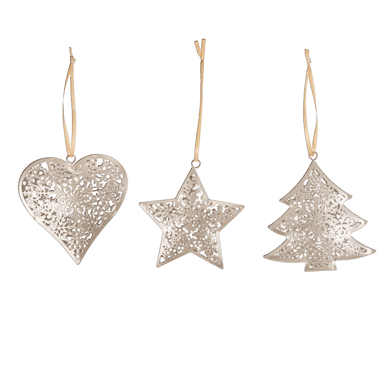 Set of 3 Silver Metal Christmas Tree Ornaments