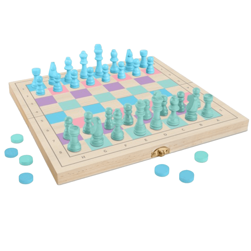 Colorful Wooden Chess and Checkers Set