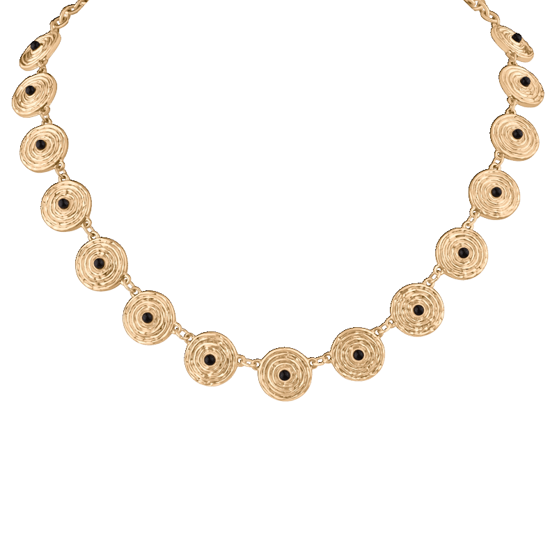 Black Cabochon Disc Necklace