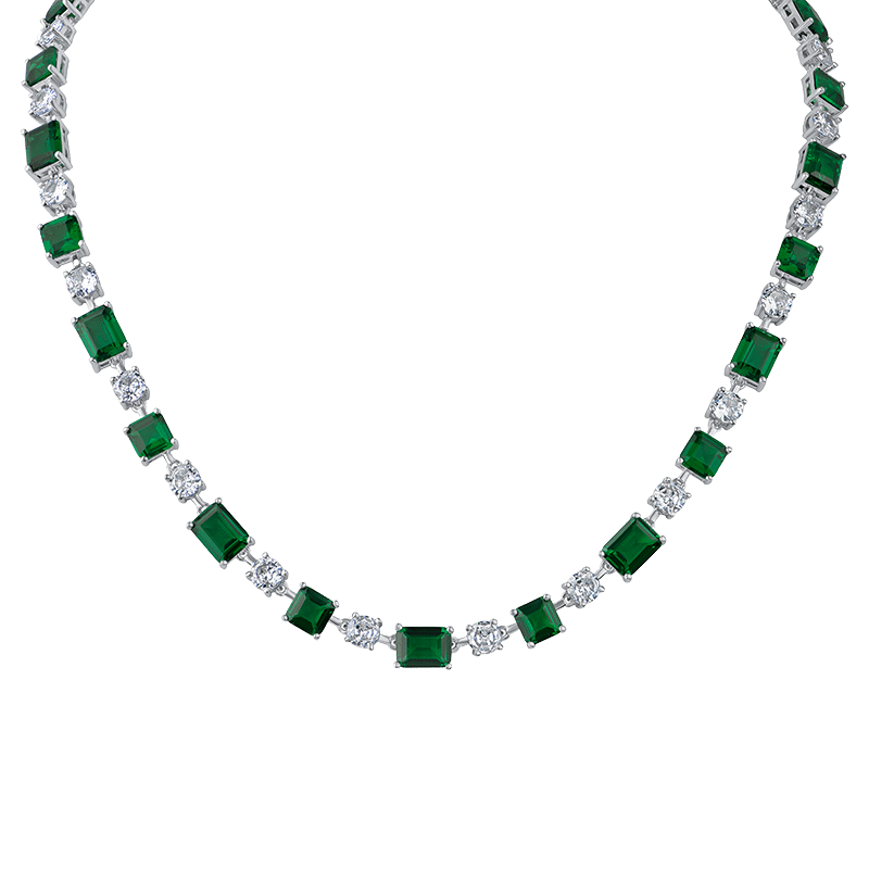30Cttw Emerald/Round/Pear In CZ Alt Riviere Necklace