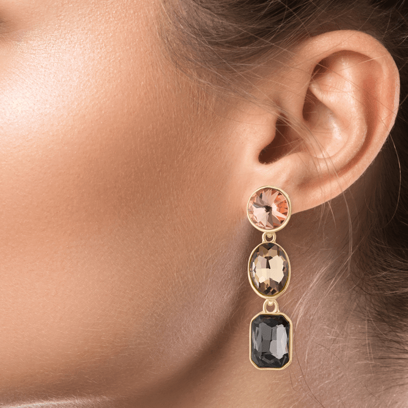 Smokey Crystal Multi-Stone Drop Earring