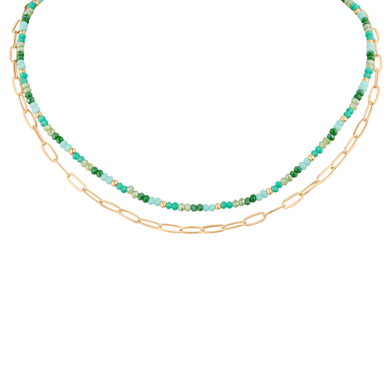 Double Layered Oval Chain/Beaded Necklace