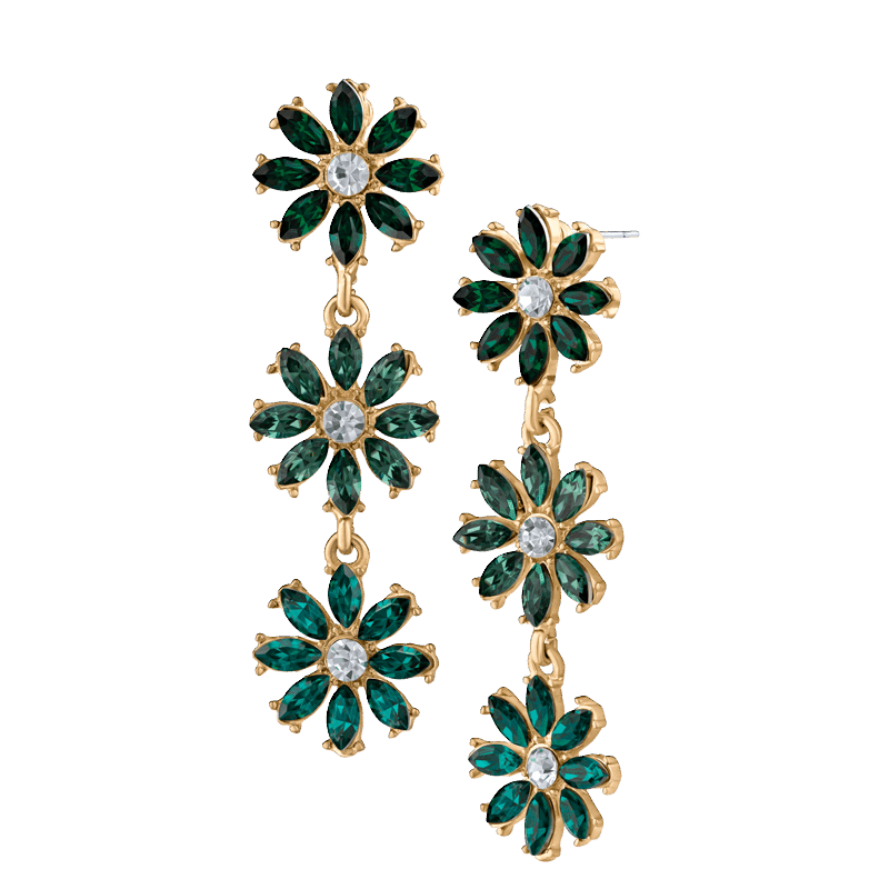 Triple Daisy Drop Multi Green Earrings