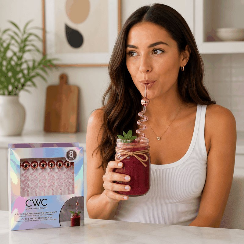 8 Piece Disco Reusable Drinking Straws
