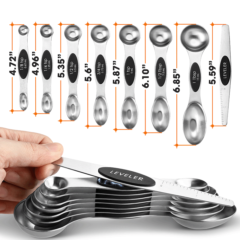 Magnetic Dual Side Stainless Steel Measuring Spoons Set