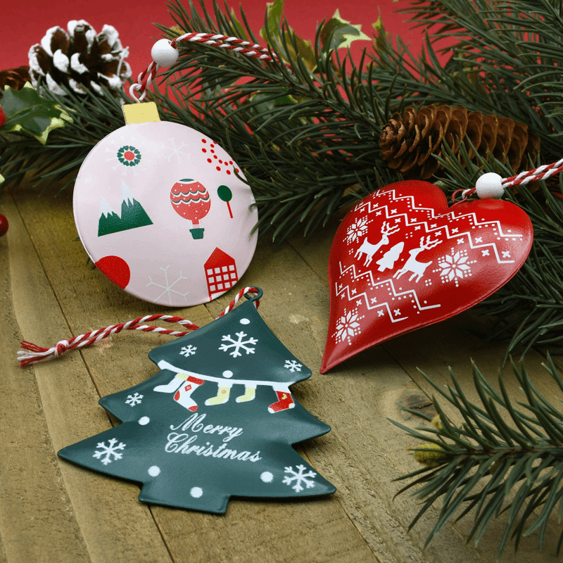 Set of 3 Vintage Metal Christmas Ornaments